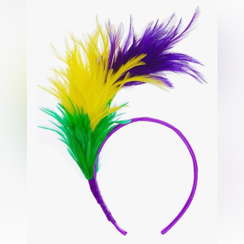 Mardi Gras Feather 1920s Fascinator Headband 50s Purple,Yellow,Green